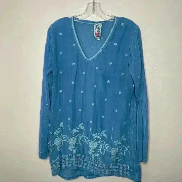 Johnny Was Blue Embroidered Women’s Blouse Sz S - Picture 1 of 6